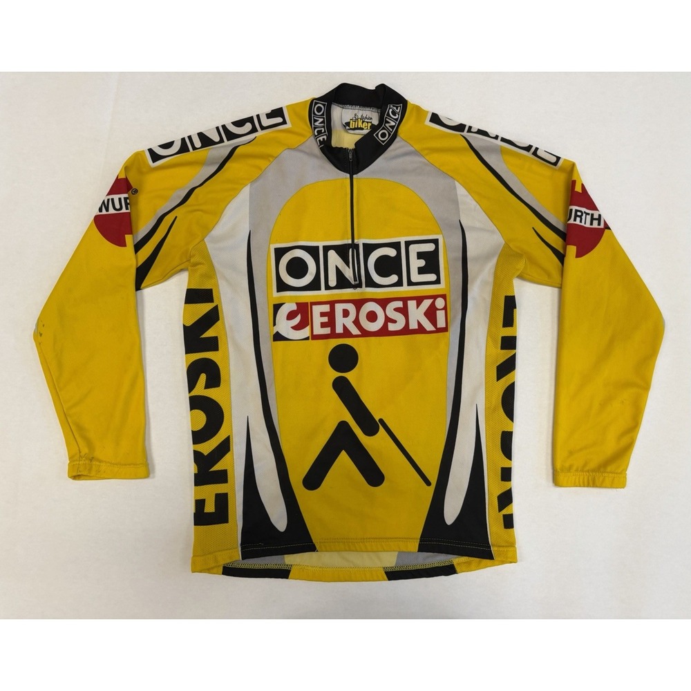 Vintage ONCE Eroski Cycling Jersey Long Sleeve Yellow Team Bike Fashion Biker